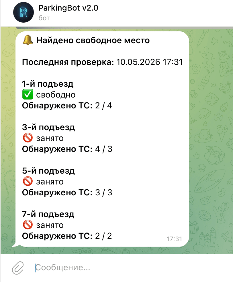 Демонстрация обнаружения свободного парковочного места